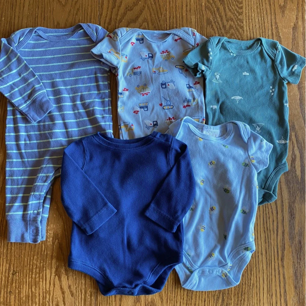 5 Baby Boy Blue & Navy One-Piece Bodysuit Set
